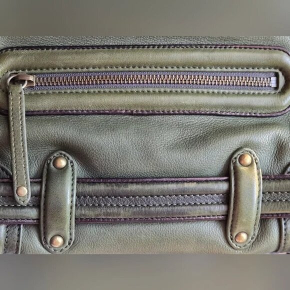 Cole Haan Olive Green Leather Satchel Bag Double Handle Handbag Y2K RARE FIND - Picture 7 of 10